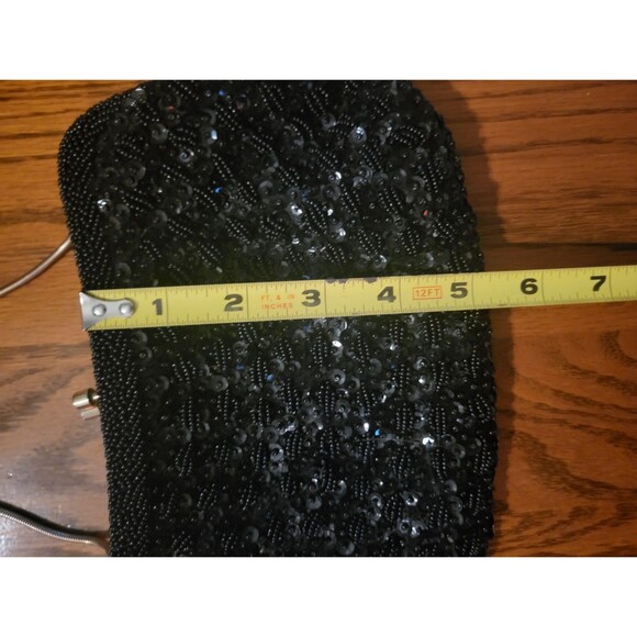 1950s Richere Bag By Walborg Black Beaded & Sequins Clutch Purse Metal strap - Picture 9 of 11